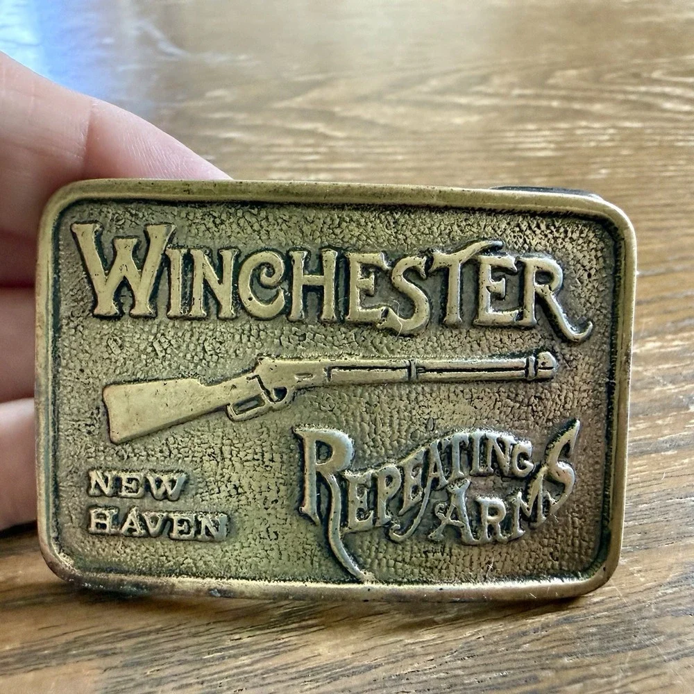 Winchester Repeating Arms Newhaven Conn. Brass Belt Buckle VTG 2.5